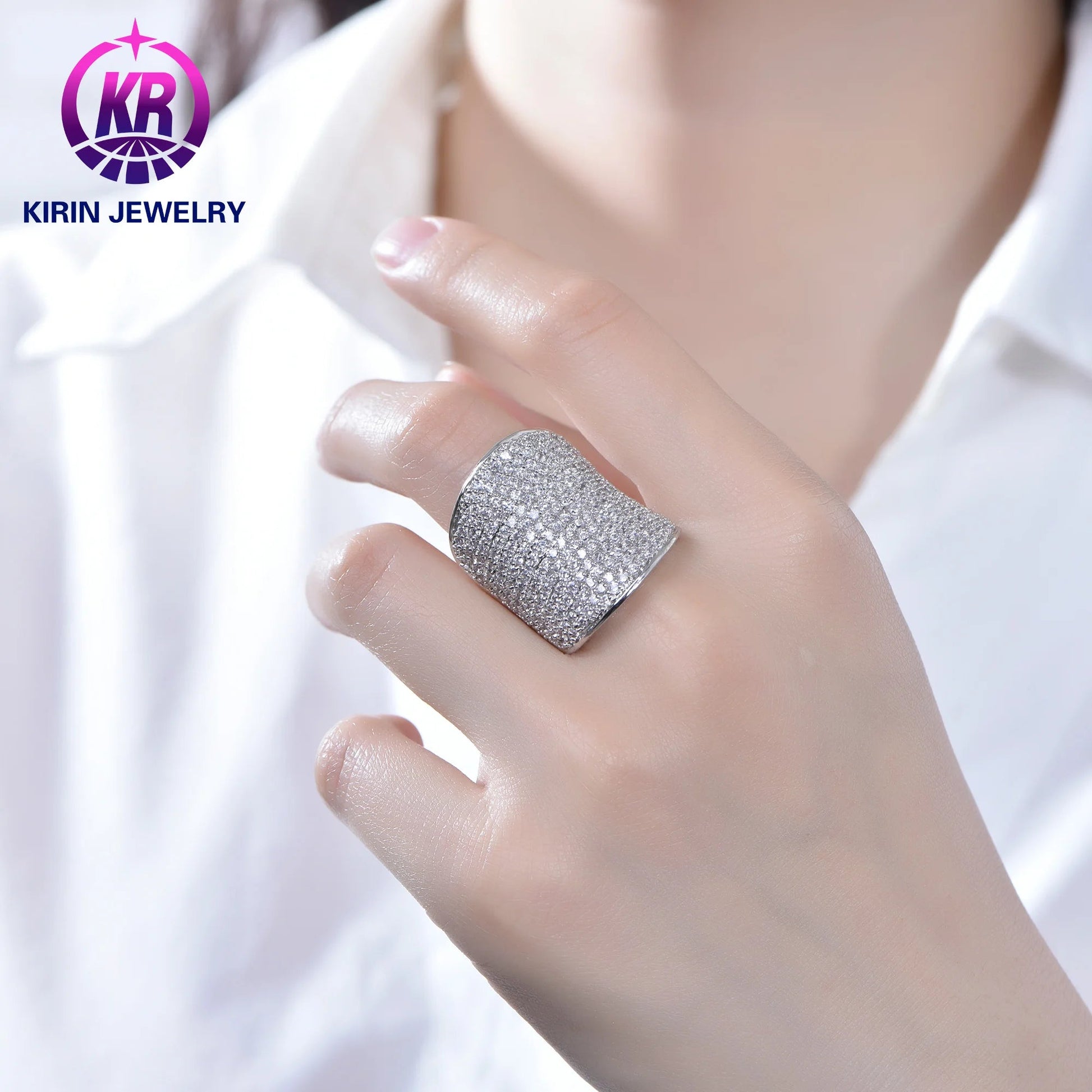 Fashion Custom CZ Zircon Stones 925 Sterling Silver Rings Diamond Hip Hop Iced Out Ring for Men Women Kirin Jewelry