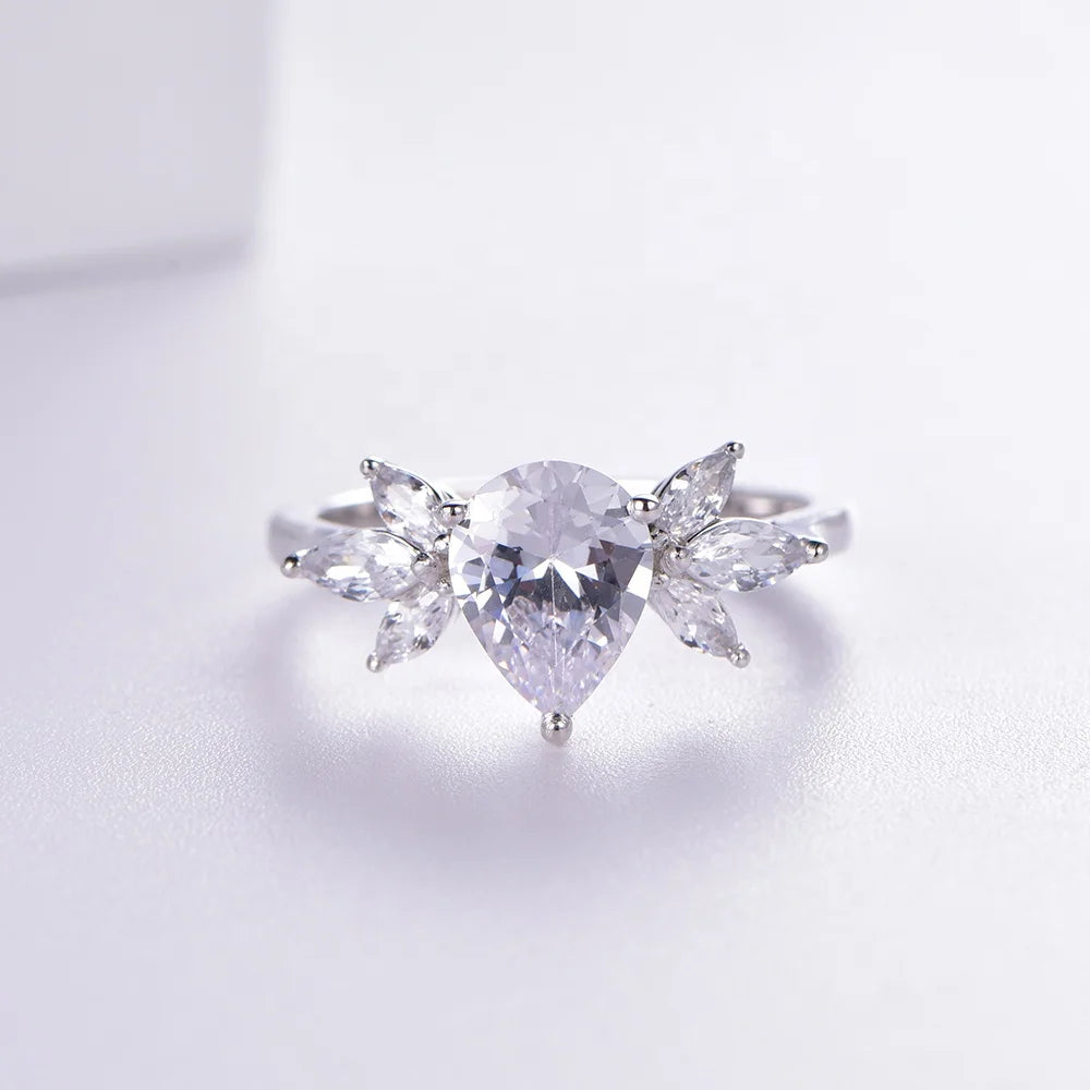 Fashion Custom Classic Wedding ring 925 Pear CZ Ring Kirin Jewelry