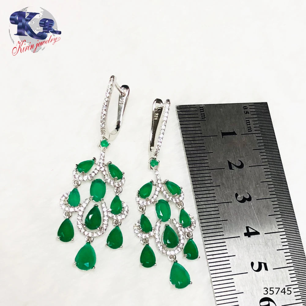 Fashion Design 925 Sterling Silver Tassel Earring Elegant Trendy Luxury Emerald Earring Jewelry for Women Tassel Drop Earrings Kirin Jewelry