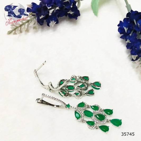 Fashion Design 925 Sterling Silver Tassel Earring Elegant Trendy Luxury Emerald Earring Jewelry for Women Tassel Drop Earrings Kirin Jewelry