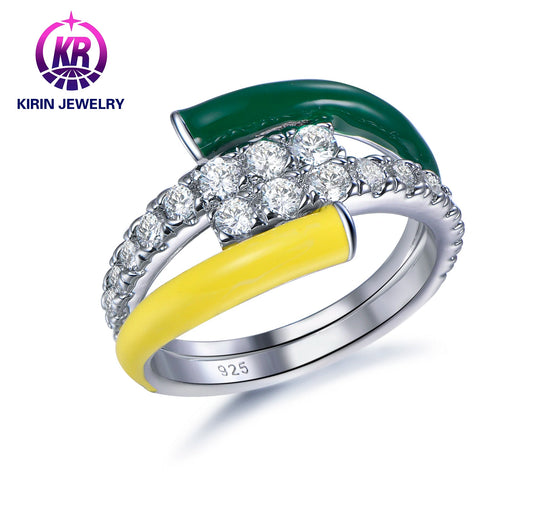 Fashion Diamond Enamel Ring 925 Sterling Silver Finger Ring European And American Jewelry Kirin Jewelry