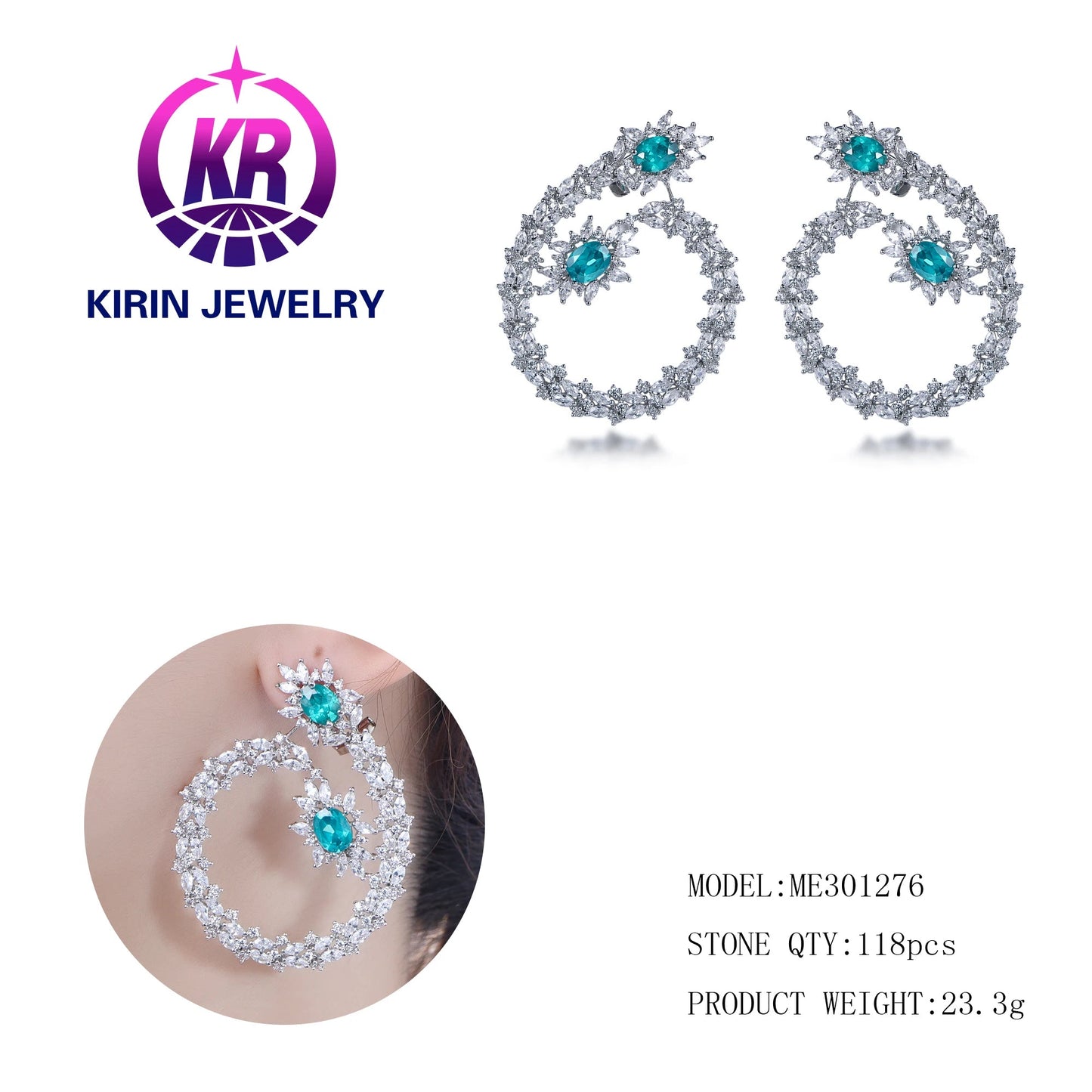 Fashion Earrings Jewelry 925 Sterling Silver Luxury Gold Plated Diamond Earrings Zircon Stud Earrings For Women Gift Kirin Jewelry