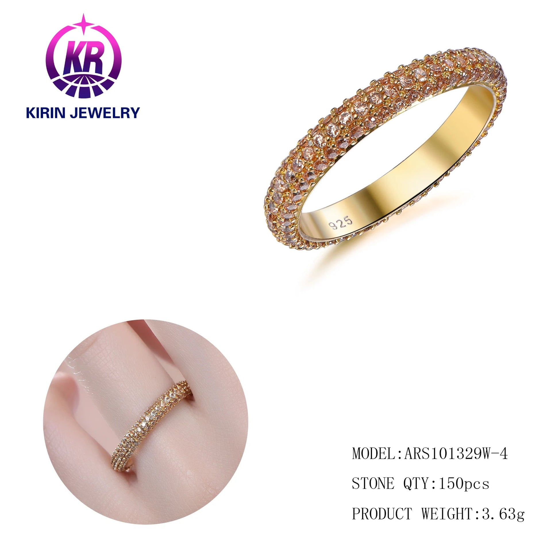 Fashion Eternity Band Ring Sterling Silver 925 Luxury CZ Zircon Engagement wedding 14K & 18K Gold Plated Rings Jewelry for Women Kirin Jewelry