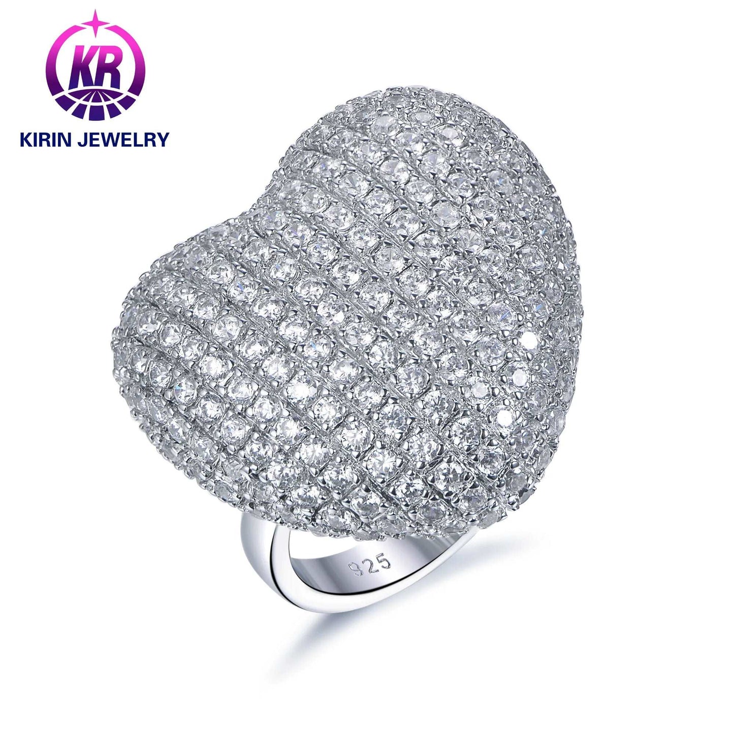 Fashion Fine Jewelry Iced Out Hip Hop Icy Rings Heart Band Ring Chunky Diamond Heart Rings For Women Kirin Jewelry