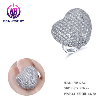 Fashion Fine Jewelry Iced Out Hip Hop Icy Rings Heart Band Ring Chunky Diamond Heart Rings For Women Kirin Jewelry