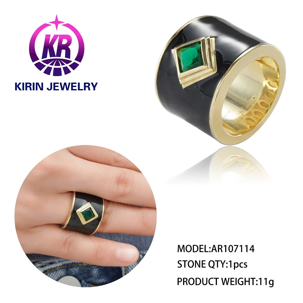 Fashion Hip Hop Gemstone Jewelry Cheap Black Ring Men Rings for Men Gold Plated Ring Kirin Jewelry