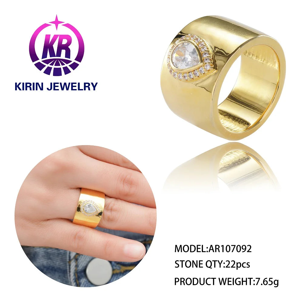 Fashion Hip Hop Gemstone Jewelry Cheap Black Ring Men Rings for Men Gold Plated Ring Kirin Jewelry