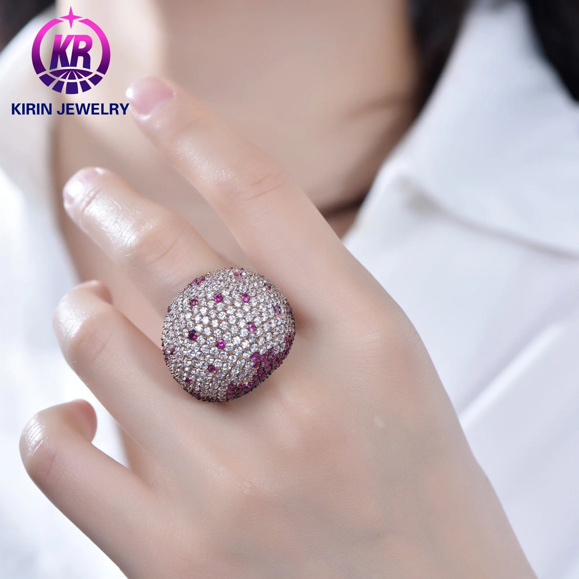 Fashion Hiphop Customized ring 925 Sterling Silver 3A Cubic Zirconia Rose Gold diamond ring engagement ring for women Kirin Jewelry