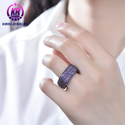 Fashion Hiphop Luxury 925 Sterling Silver Square Deep Purple jewelry western Diamond Wedding Engagement Ring Kirin Jewelry