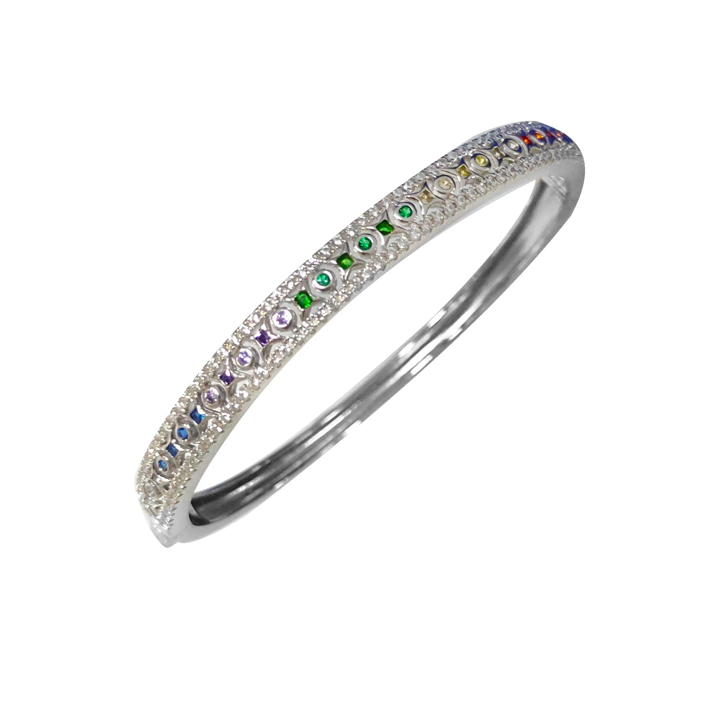 Fashion Jewelry Brass Silver 18K Gold Plated Colorful Zircon Bangles for Women Kirin Jewelry