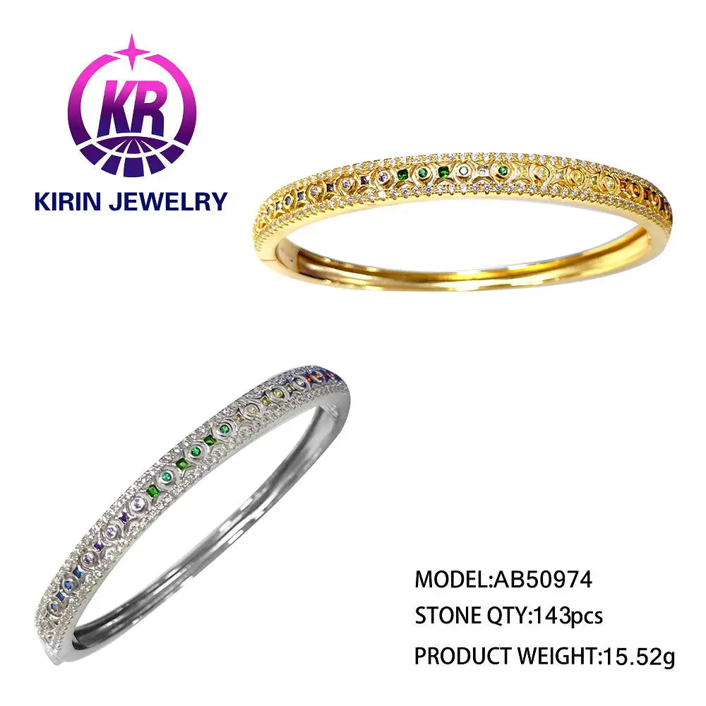 Fashion Jewelry Brass Silver 18K Gold Plated Colorful Zircon Bangles for Women Kirin Jewelry