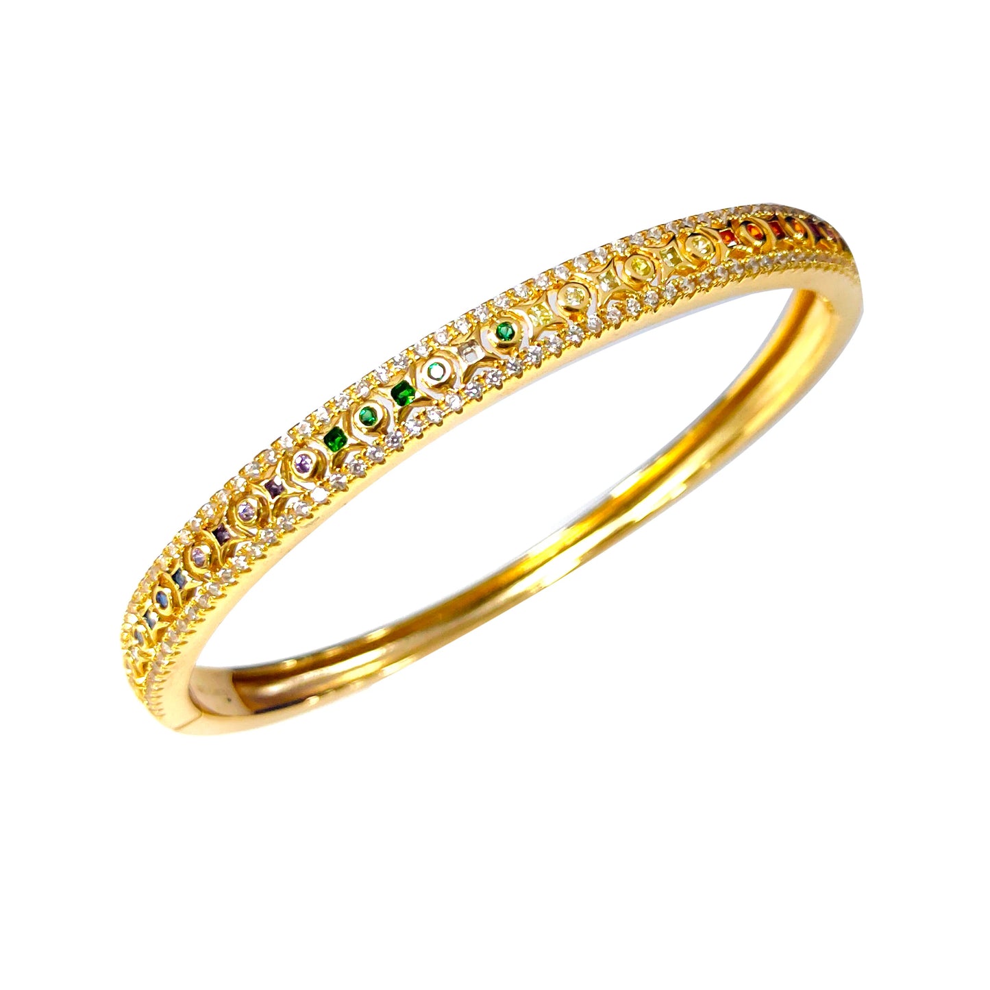 Fashion Jewelry Brass Silver 18K Gold Plated Colorful Zircon Bangles for Women Kirin Jewelry