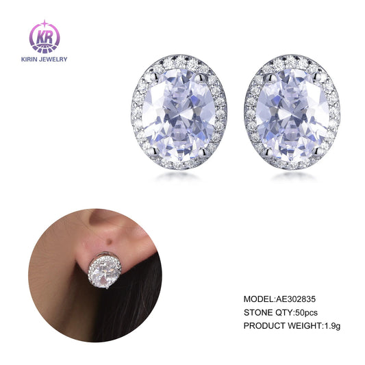 Fashion Jewelry Girls Ear Ring 925 Sterling Silver Oval CZ Cubic Zirconia Stud Earrings for Women Kirin Jewelry