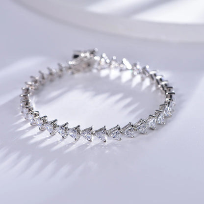 Fashion Jewelry Triangle Design Crystal Zircon 925 Sterling Silver Chains Bracelet Tennis Bracelet Women Kirin Jewelry