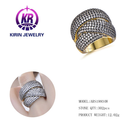 Fashion Luxury 18K gold Black Plated Full Diamond Zircon 925 Sterling Silver Rings Rings For Men Women Kirin Jewelry