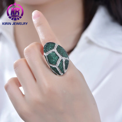 Fashion Ring Green Spinel Sterling Silver 925 Luxury CZ Zircon Personality wedding Rings Jewelry for Women Silver Jewelry Kirin Jewelry