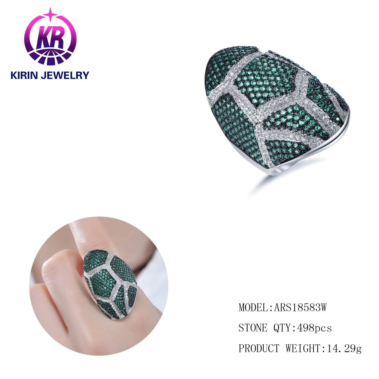 Fashion Ring Green Spinel Sterling Silver 925 Luxury CZ Zircon Personality wedding Rings Jewelry for Women Silver Jewelry Kirin Jewelry