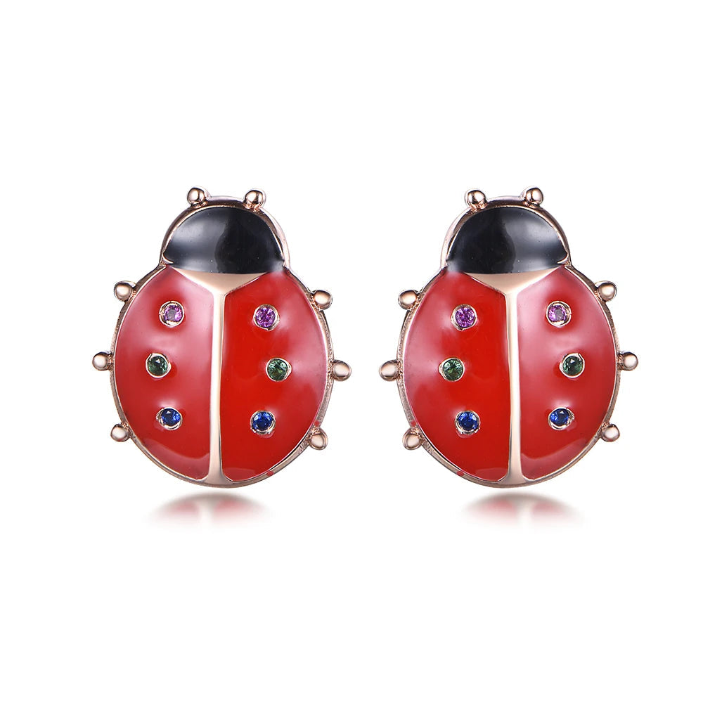 Fashion Rose Gold Plated Ladybug Stud Earring Cute Insect Stud Earrings Personality 925 Sterling Silver Earrings Jewelry Kirin Jewelry