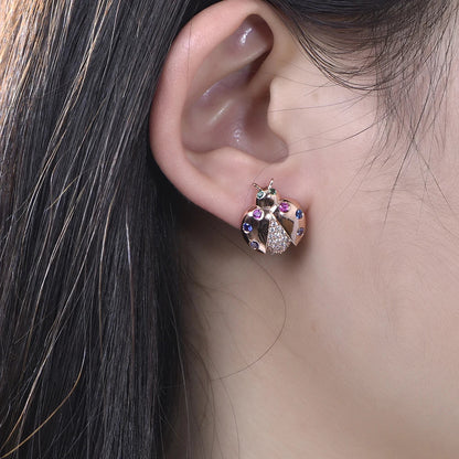 Fashion Rose Gold Plated Ladybug Stud Earring Cute Insect Stud Earrings Personality 925 Sterling Silver Earrings Jewelry Kirin Jewelry