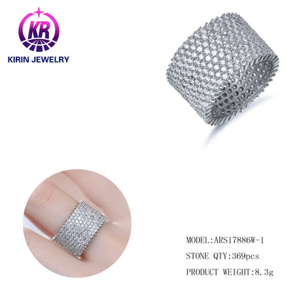 925 Silver Pave Round Cut CZ Simple Eternity Wide Band Engagement Rings 