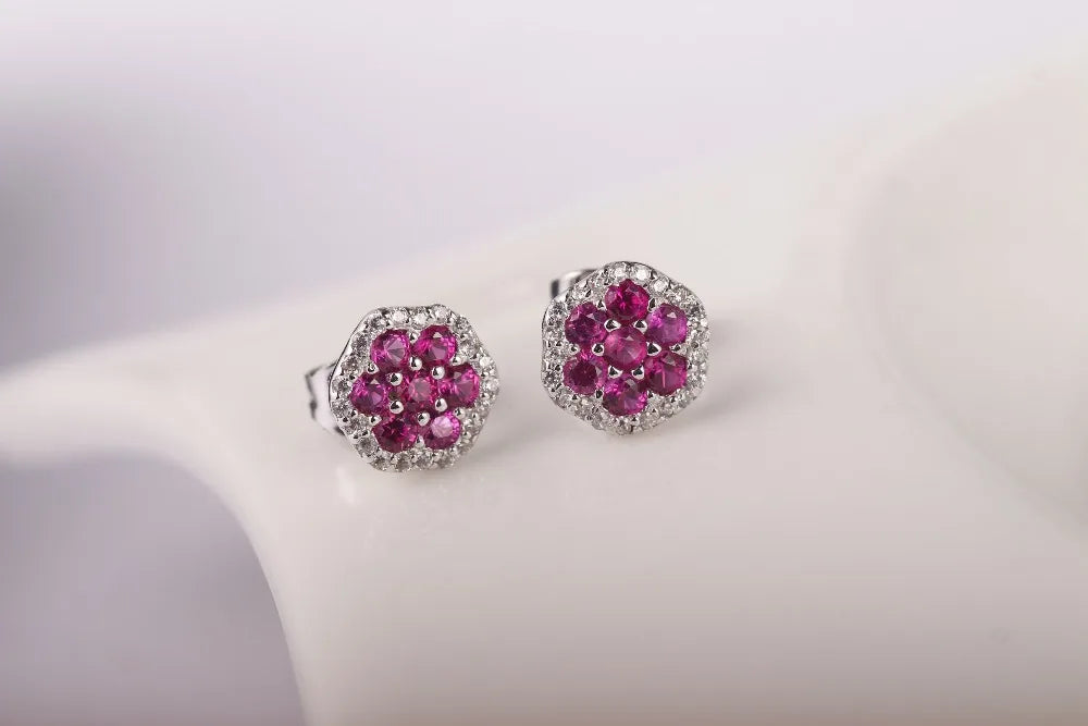 Fashion Sapphire blue flower silver 925 wholesale fashion jewelry fancy stud earrings Kirin Jewelry