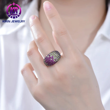 Fashion Selling Hiphop Luxury 925 Sterling Silver Unisex Purple Ruby Yellow Gold Diamond Wedding Engagement Ring Kirin Jewelry