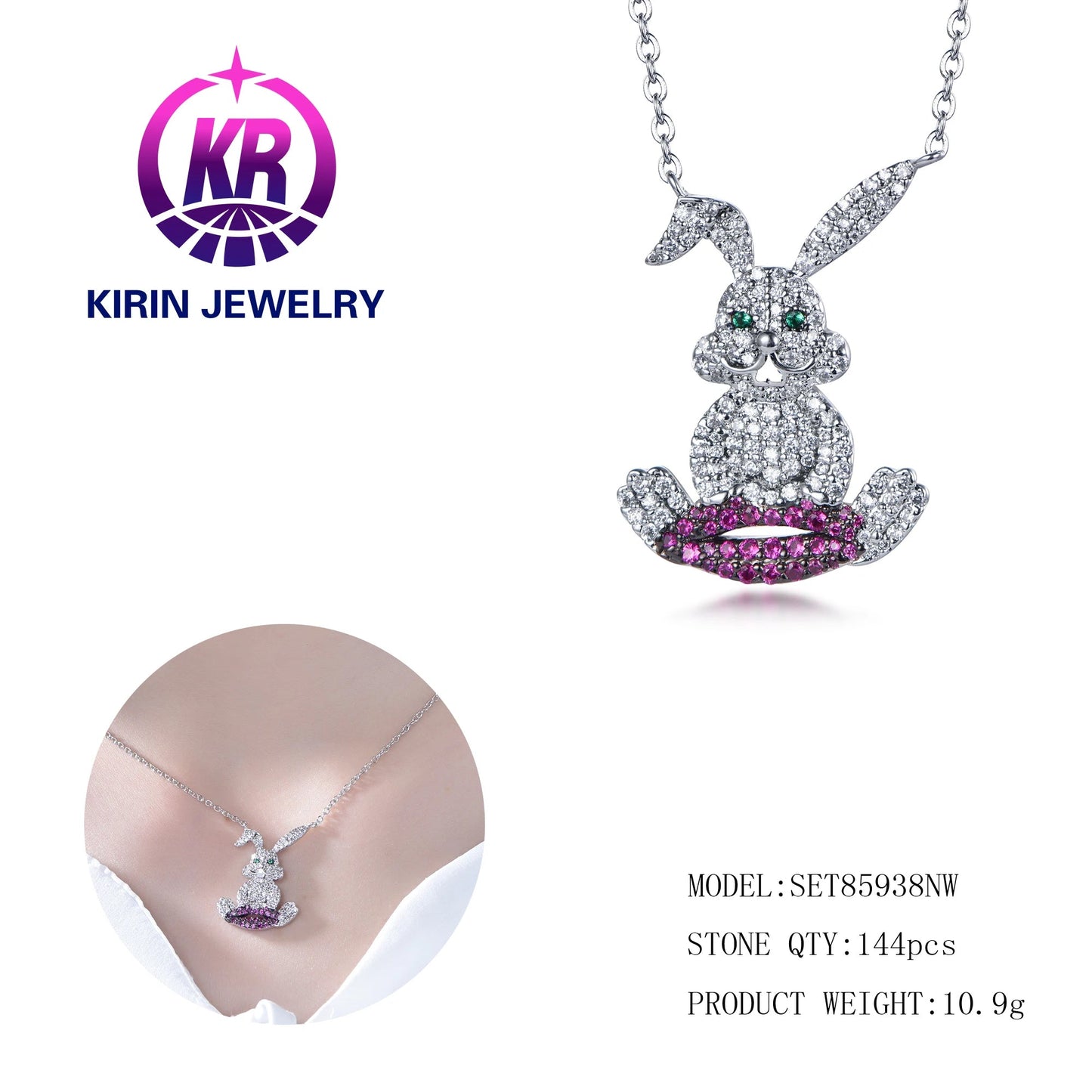 Fashion Women Jewelry 925 Pendants Cute Charm Animal Pendants Cubic Zirconia Necklace Rabbit Diamond Jewelry Kirin Jewelry