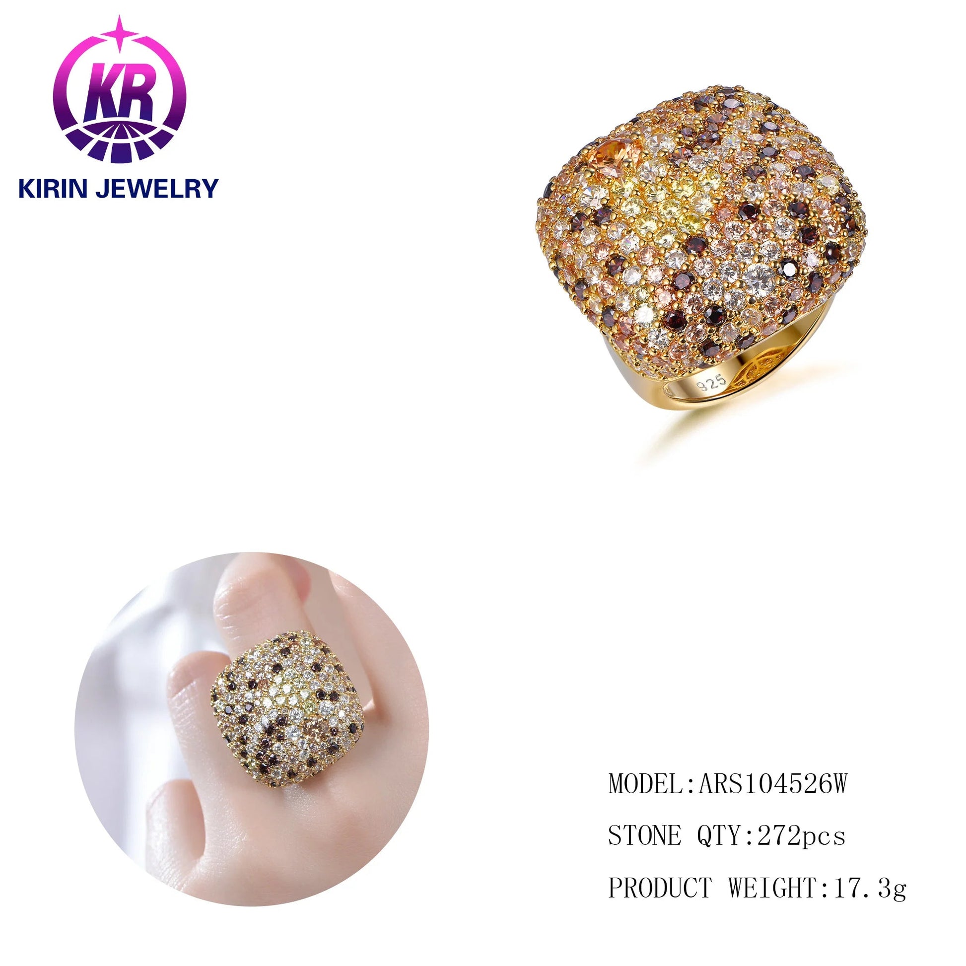 Fashion jewelry Deep Champagne 3A White Cubic Zirconia diamond ring gold ring for women jewelry Kirin Jewelry