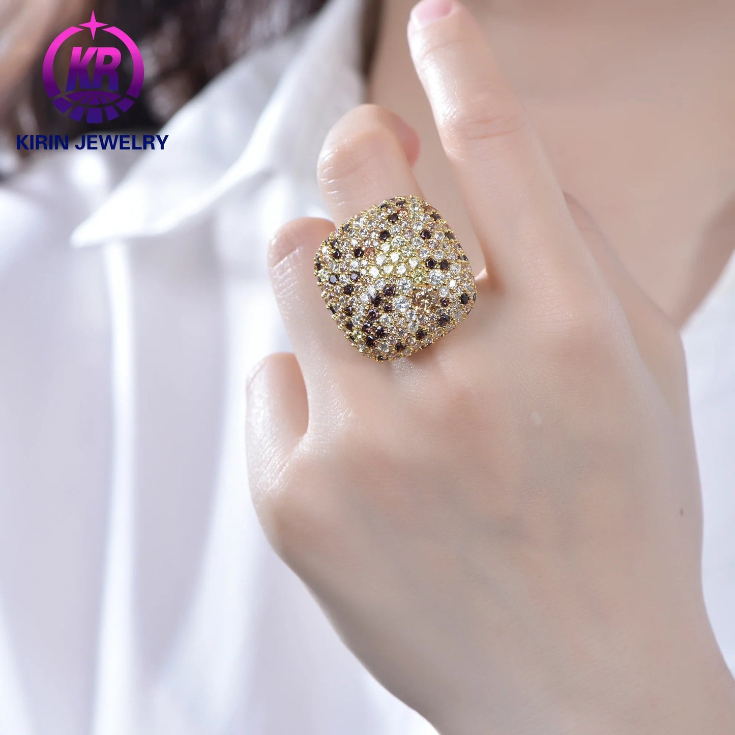 Fashion jewelry Deep Champagne 3A White Cubic Zirconia diamond ring gold ring for women jewelry Kirin Jewelry