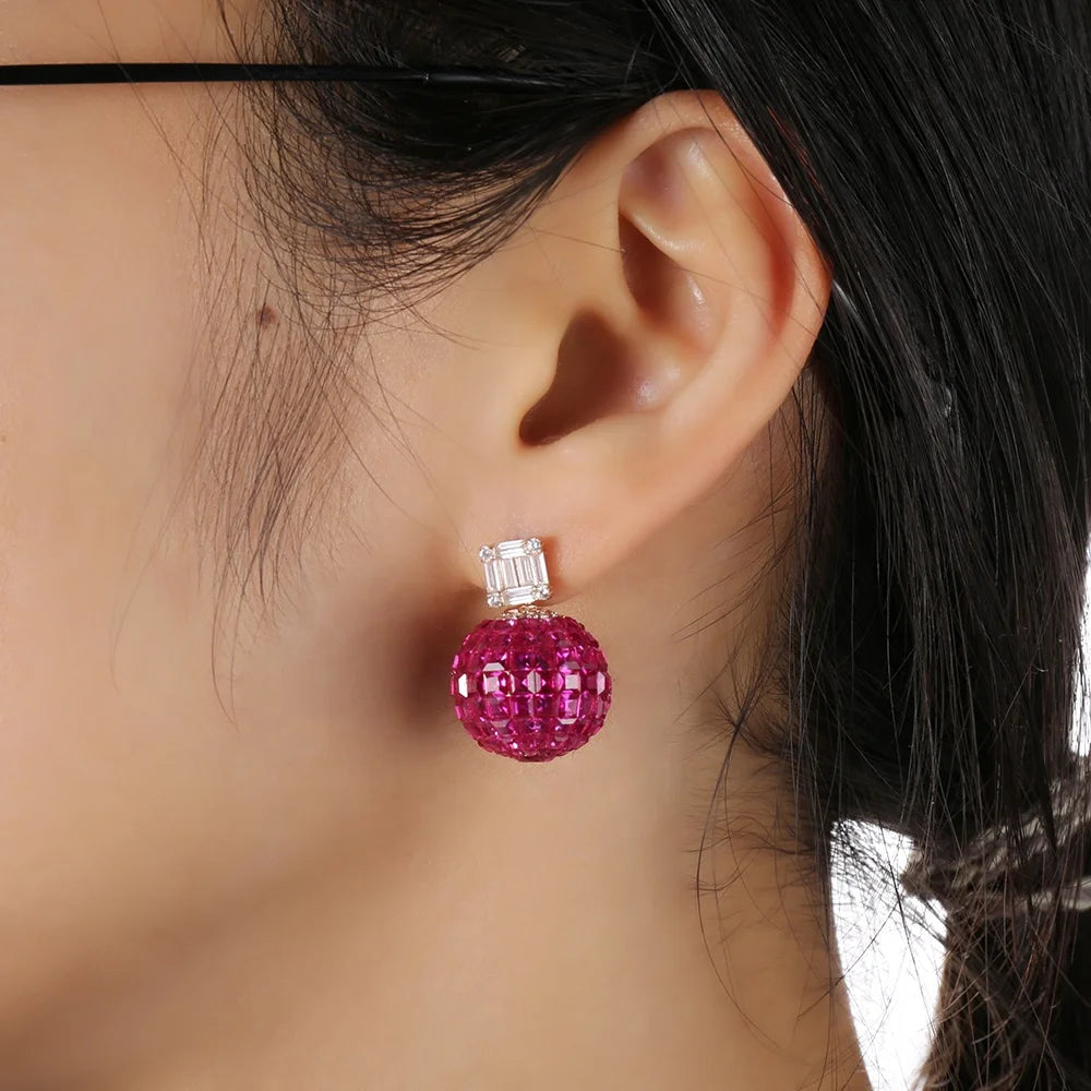 Fashion model of sterling silver 925 jewellery ball earrings for women red corundum diamond earrings Kirin Jewelry