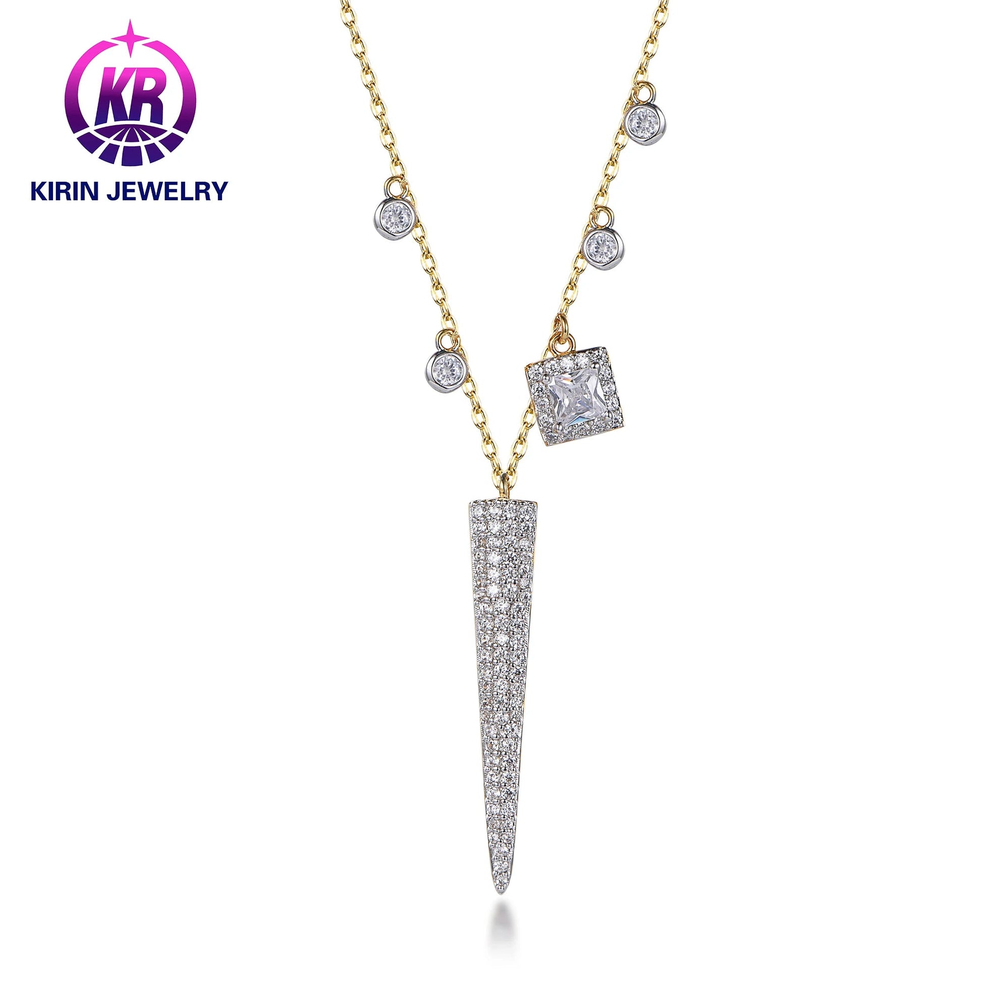 Fashion necklaces wholesale silver 925 jewelry diamond triangle shape pendant gold plate necklace for ladies Kirin Jewelry