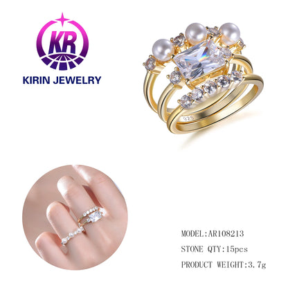 Fashion wholesale american gold cubic zirconia rings  luxury pearl rings finger ring set for women Kirin Jewelry