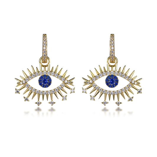 Female Blue Evil Eye Diamond & Sapphire Dangle Earrings 18K Gold Ice Huggies Earrings 925 Sterling Silver Huggies Gold Earring Kirin Jewelry