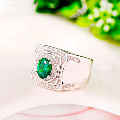 925 silver cz green emerald diamond ring for men jewelry