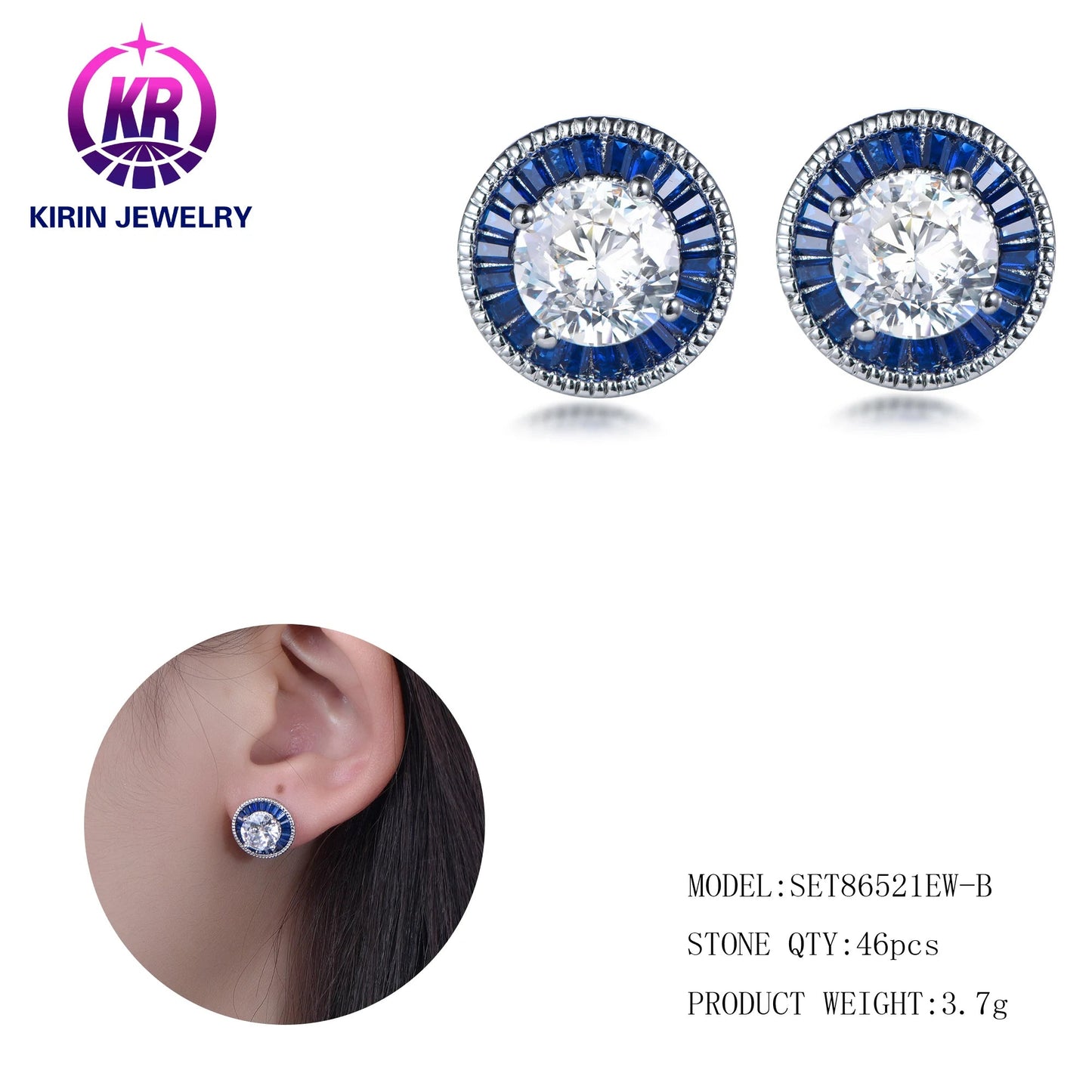 Fine Jewelry 925 Sterling Silver Round Cut Diamond Earrings White Gold Color Moissanite Diamond Stud Earrings For Women Kirin Jewelry