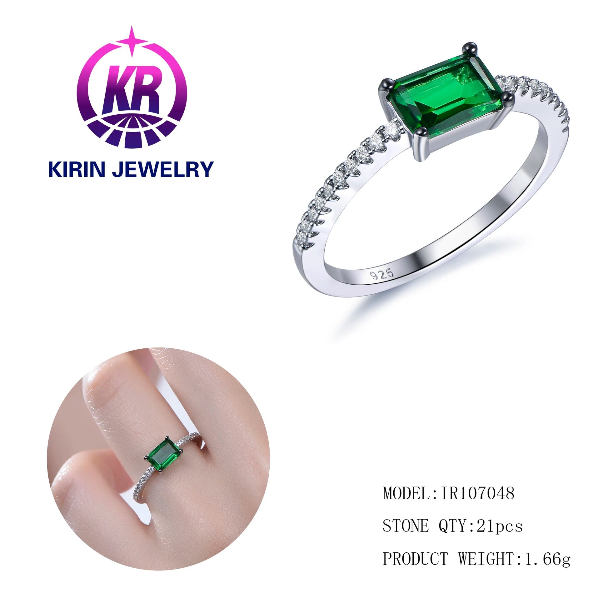 Fine Jewelry Fashion Rhodium Plated 925 Sterling Silver Emerald Cut Cubic Zirconia Ring For Women Jewelry Kirin Jewelry