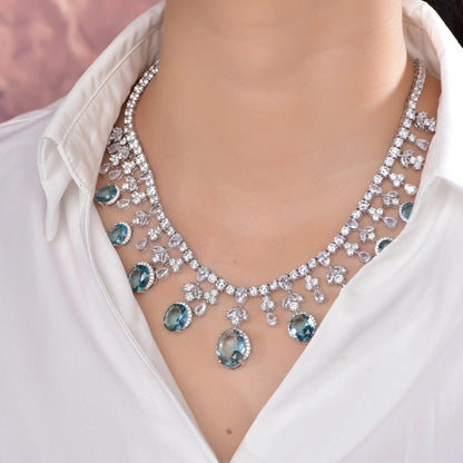 Fine Jewelry Necklaces 5A Cubic Zirconia Classic Tennis Necklace Moissanite Aquamarine Crystal Necklace Kirin Jewelry