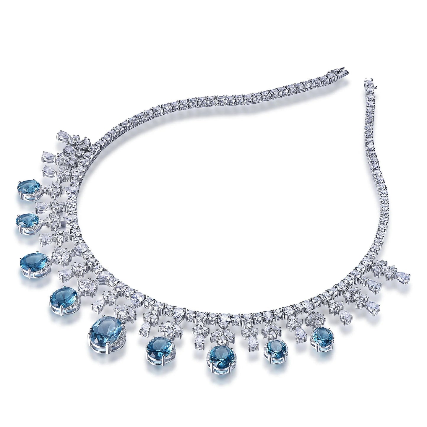 Fine Jewelry Necklaces 5A Cubic Zirconia Classic Tennis Necklace Moissanite Aquamarine Crystal Necklace Kirin Jewelry