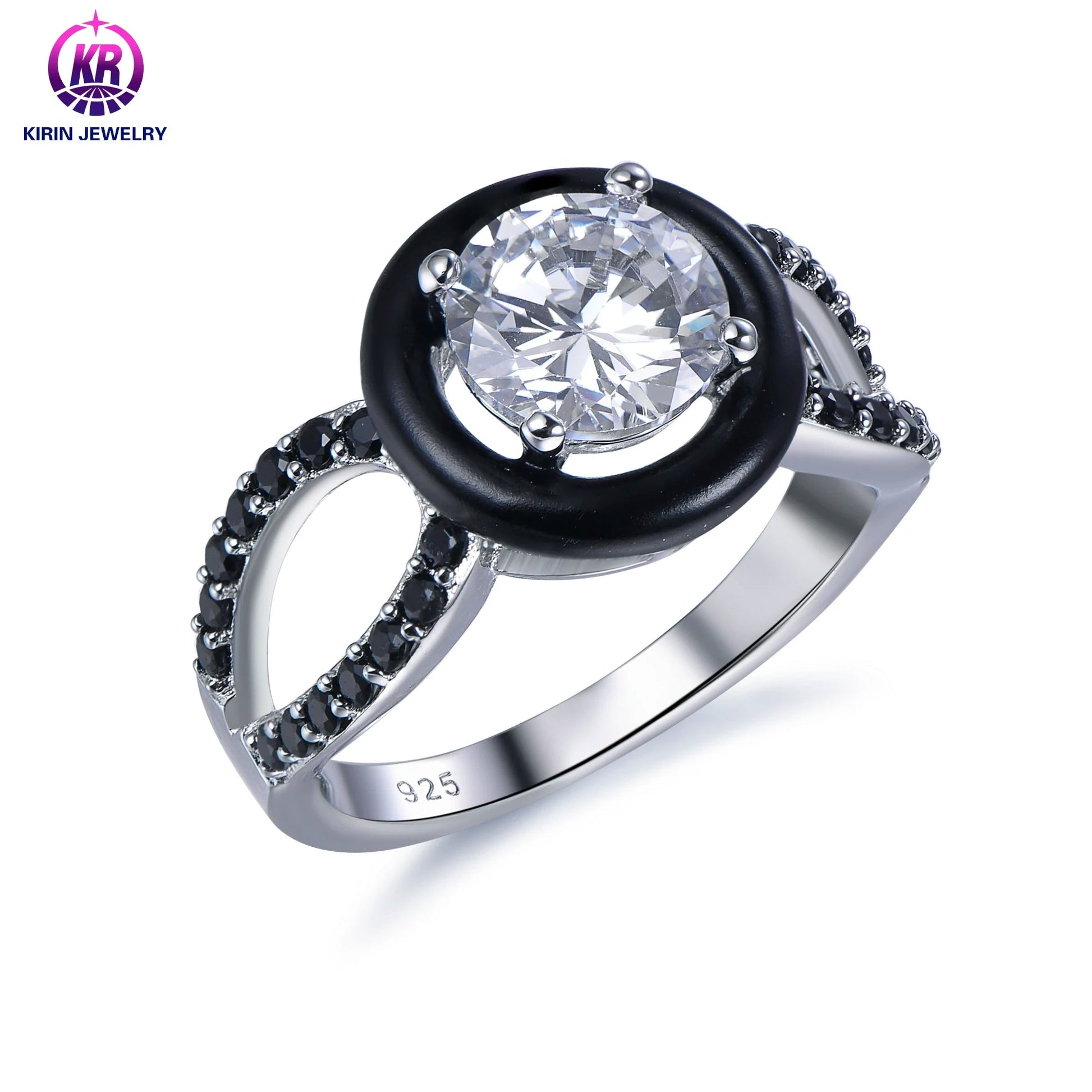 Fine Jewelry Rings Full Diamond Ring 925 Sterling Silver Black Diamond Ring Engagement Jewelry Stone For Women Kirin Jewelry