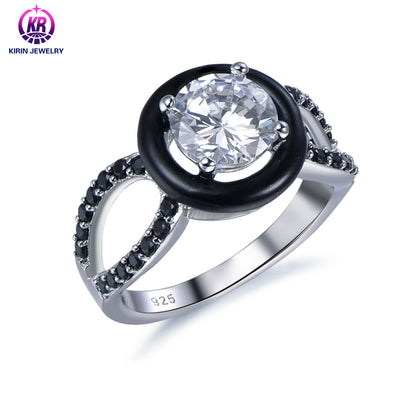 Fine Jewelry Rings Full Diamond Ring 925 Sterling Silver Black Diamond Ring Engagement Jewelry Stone For Women Kirin Jewelry