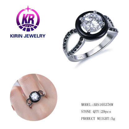 Fine Jewelry Rings Full Diamond Ring 925 Sterling Silver Black Diamond Ring Engagement Jewelry Stone For Women Kirin Jewelry