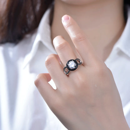 Fine Jewelry Rings Full Diamond Ring 925 Sterling Silver Black Diamond Ring Engagement Jewelry Stone For Women Kirin Jewelry