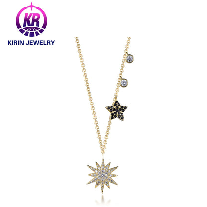 Fine Jewelry women daily wear 925 Sterling Silver 14K & 18K gold plated charms sun star necklace Kirin Jewelry