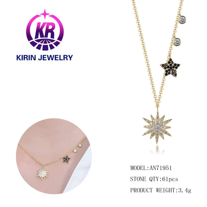 Fine Jewelry women daily wear 925 Sterling Silver 14K & 18K gold plated charms sun star necklace Kirin Jewelry