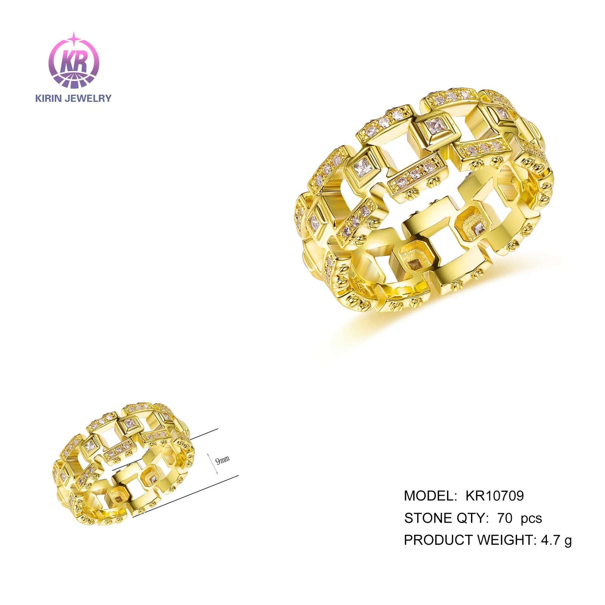 Silver 14K Gold Plated Cubic Zirconia Statement Irregular Geometric Ring for Women