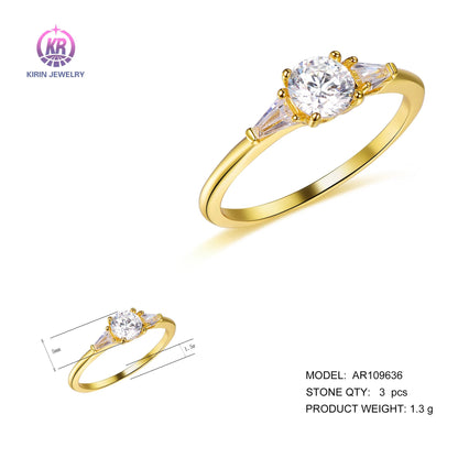 Silver 14K Gold Plated Lab Created Diamond 3 Stone Engagement Rings for Women