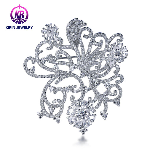 Flowers Jewelry 925 Sterling Silver White CZ Fashion Brooches for Women Kirin Jewelry