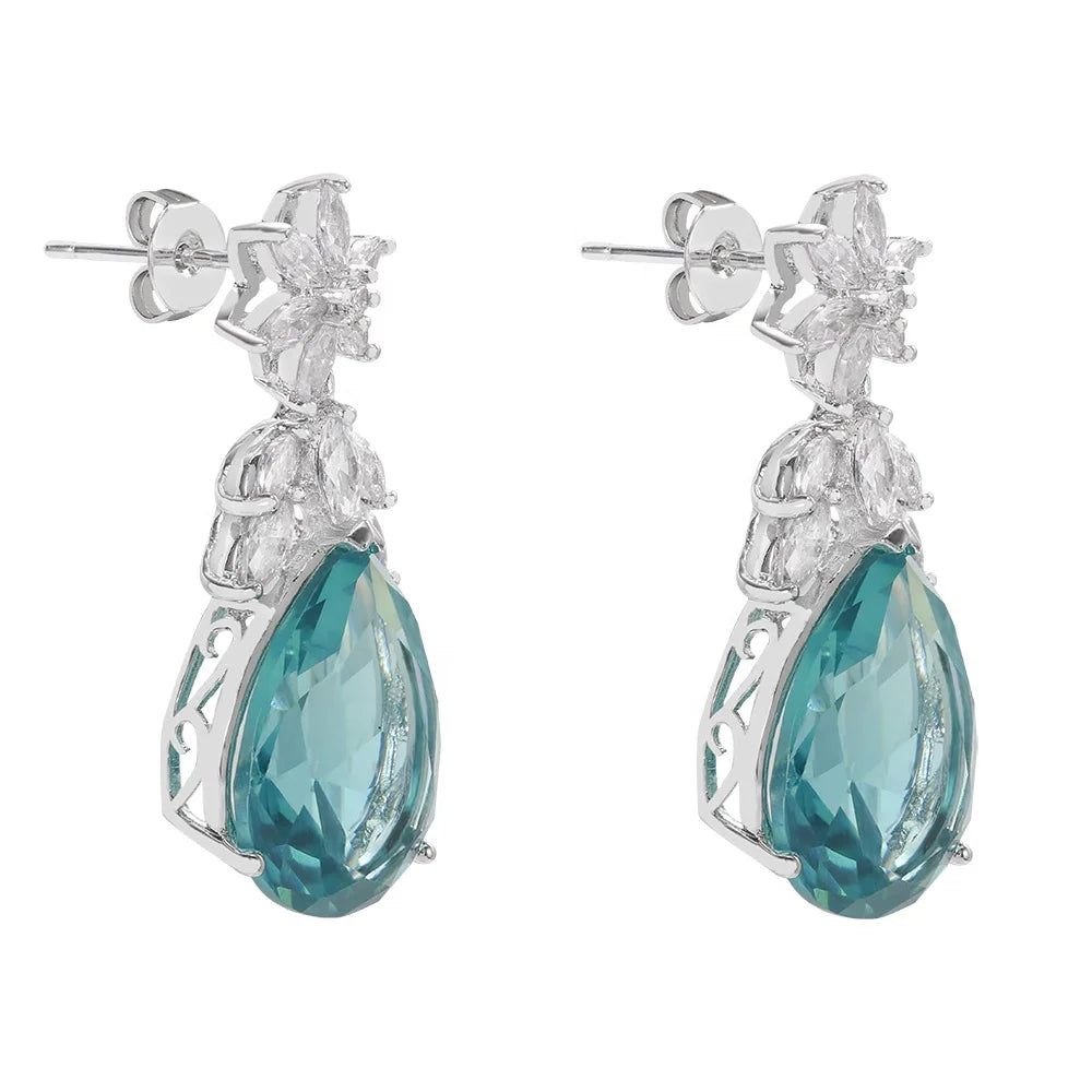 Fusion stone jwellery fashion jewelry earrings Pendant Earring Pear Cut Diamond Aquamarine Drop Earrings for Women 925 Sterling Silver earrings Kirin Jewelry