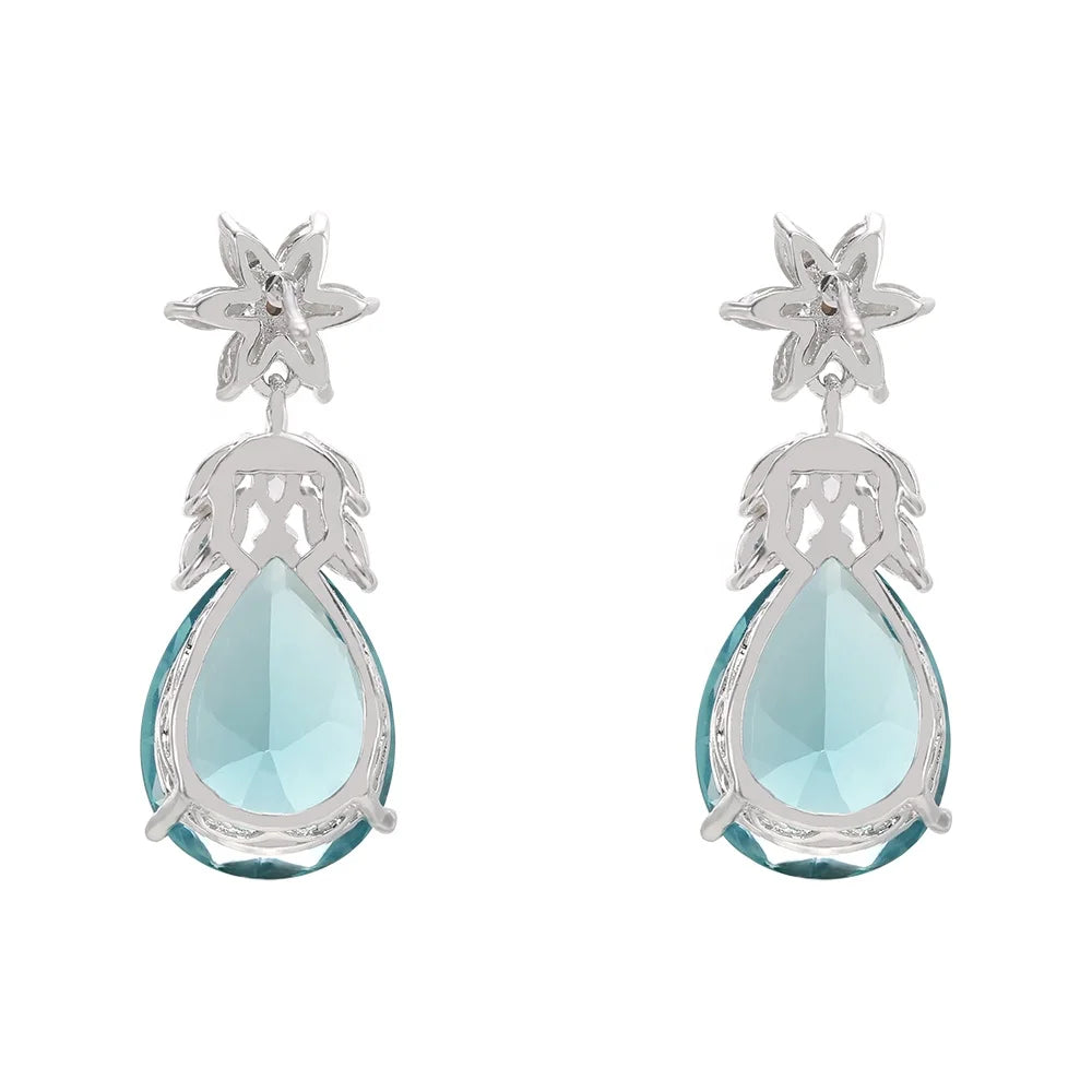 Fusion stone jwellery fashion jewelry earrings Pendant Earring Pear Cut Diamond Aquamarine Drop Earrings for Women 925 Sterling Silver earrings Kirin Jewelry