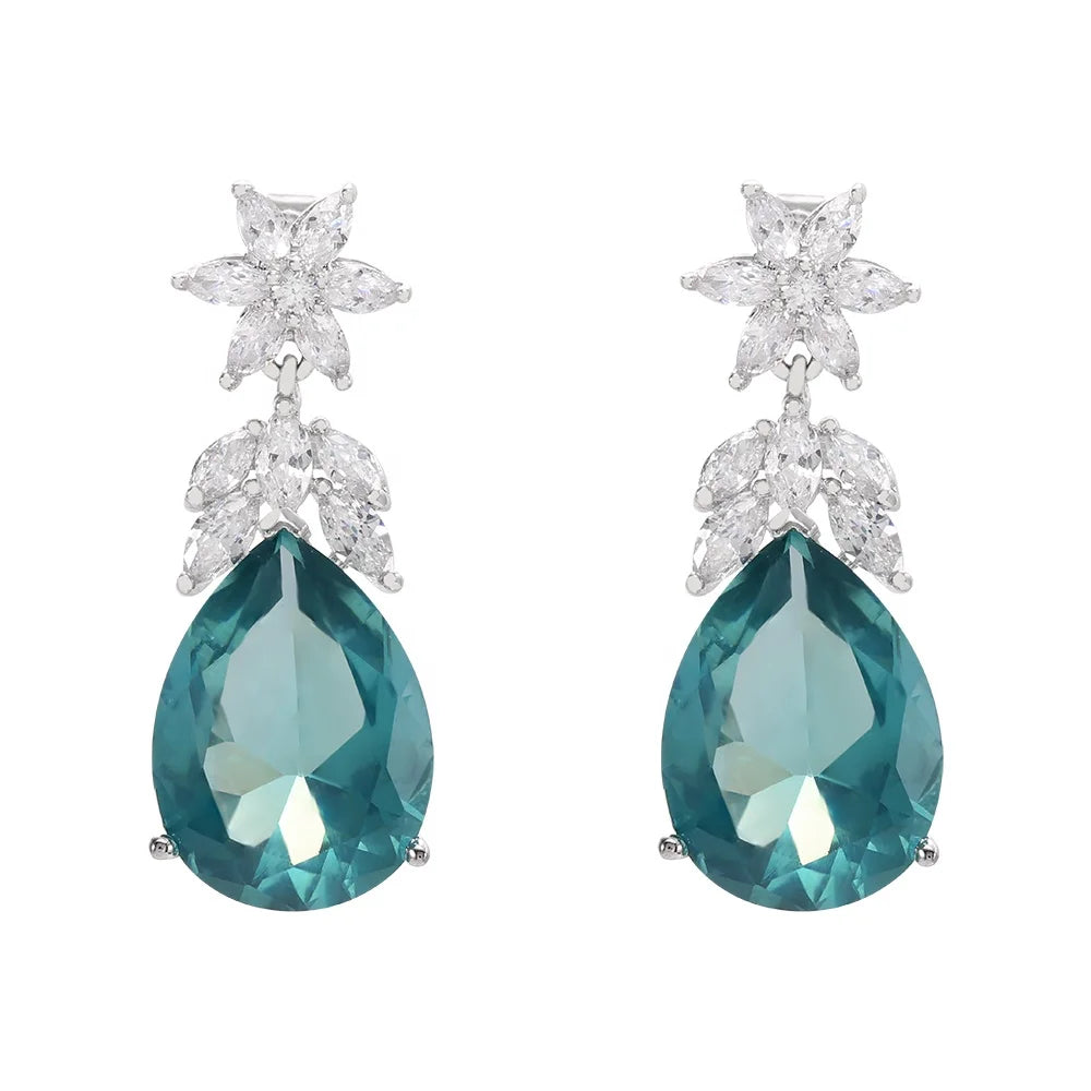 Fusion stone jwellery fashion jewelry earrings Pendant Earring Pear Cut Diamond Aquamarine Drop Earrings for Women 925 Sterling Silver earrings Kirin Jewelry